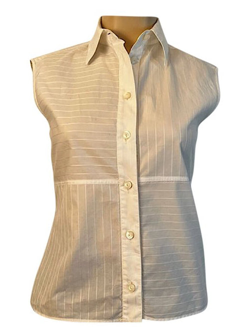 Chanel Identification 00T 2000 White Collared Stripe Button Down Blouse FR 44 US 8/10