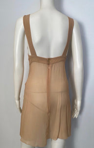 Vintage 2002 Chanel 2 piece beige silk chiffon pleated accordion dress set US 6