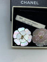 Load image into Gallery viewer, Vintage Chanel 98A Camellia flower clip on enamel mother of pearl Earrings