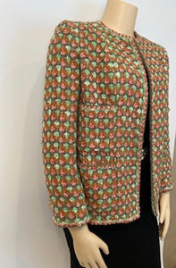 Rare Vintage Chanel 02P, 2002 Spring Heavy Green Pink Tweed Multicolor Jacket FR 46 US 16