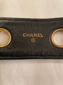 Vintage Chanel Belt Black Quilted Grommets Leather gold Chain Size 75/30