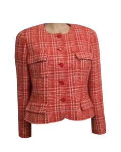 97P, 1997 Spring Chanel Vintage Orange Plaid Tweed Blazer Dress