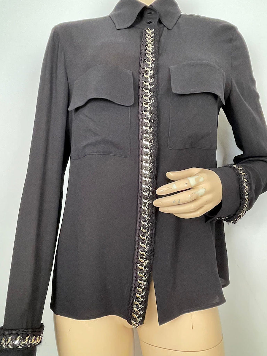 Chanel 11A, 2011 Fall black Blouse top w chain tweed trim FR 42 US 8 –  HelensChanel