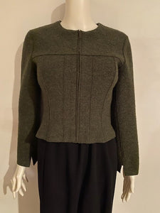 NWT Vintage 99A, 1999 Fall Chanel Identification olive green boiled wool short jacket FR 36 US 4
