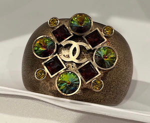 Rare Chanel 03A 2003 Fall brushed gold jeweled cuff bracelet