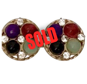 Chanel Vintage 03A Fall Autumn Multicolor Gold Metal Gripoix Clip On Earrings