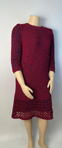 Chanel 14P 2014 Spring Crochet Navy Red Dress US 12/14/16
