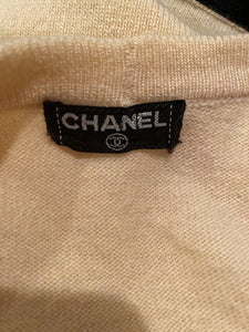 1980’s Chanel Vintage Light Yellow Black Bicolor Wrap Sweater w/satin ribbons US 4/6/8