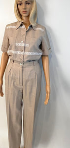 Vintage Chanel 1997 Khaki Blouse Pants Summer Wool Set FR 34