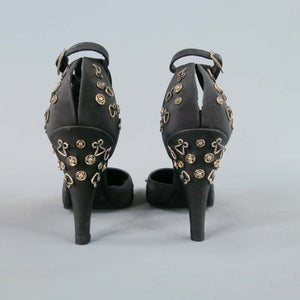 Vintage CHANEL Hook Snaps Black Ankle Strap Pumps EU 39.5