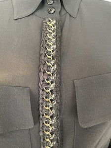 Chanel 11A, 2011 Fall black Blouse top w chain tweed trim FR 42 US 8