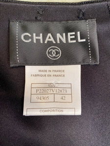 Rare Chanel 2003 Fall 03A Black Satin Snap Collection Blouse FR 42