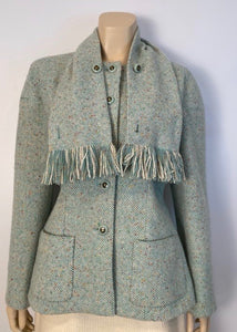 Chanel Pastel Green Wool Tweed Jacket with removable Scarf US 4/6/8