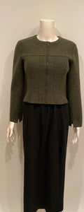NWT Vintage 99A, 1999 Fall Chanel Identification olive green boiled wool short jacket FR 36 US 4