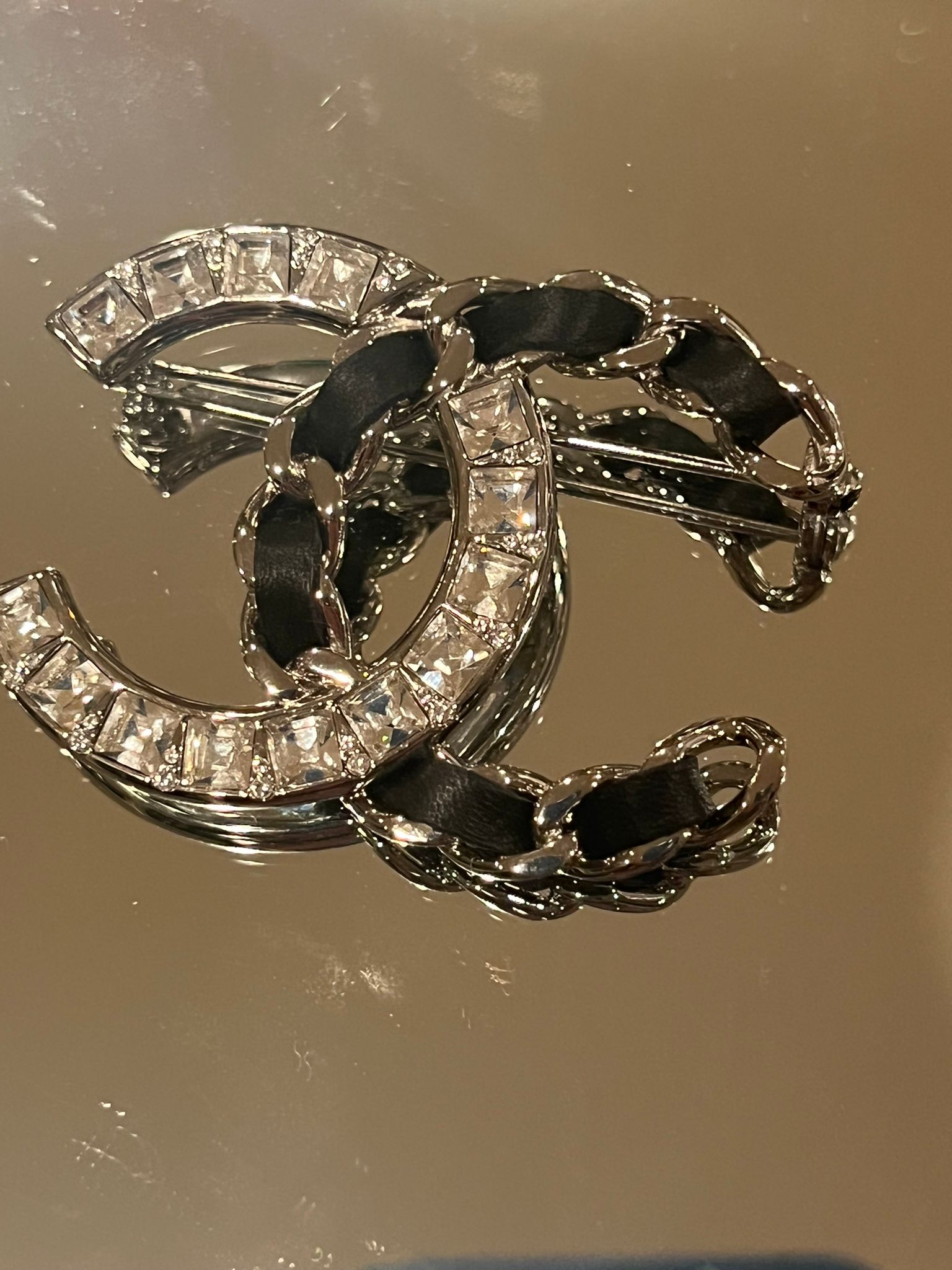 Chanel Crystal Baguette CC Silver Brooch