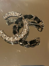 Load image into Gallery viewer, Chanel 2018 Black Woven Lambskin CC Crystal Baguette Pin Brooch