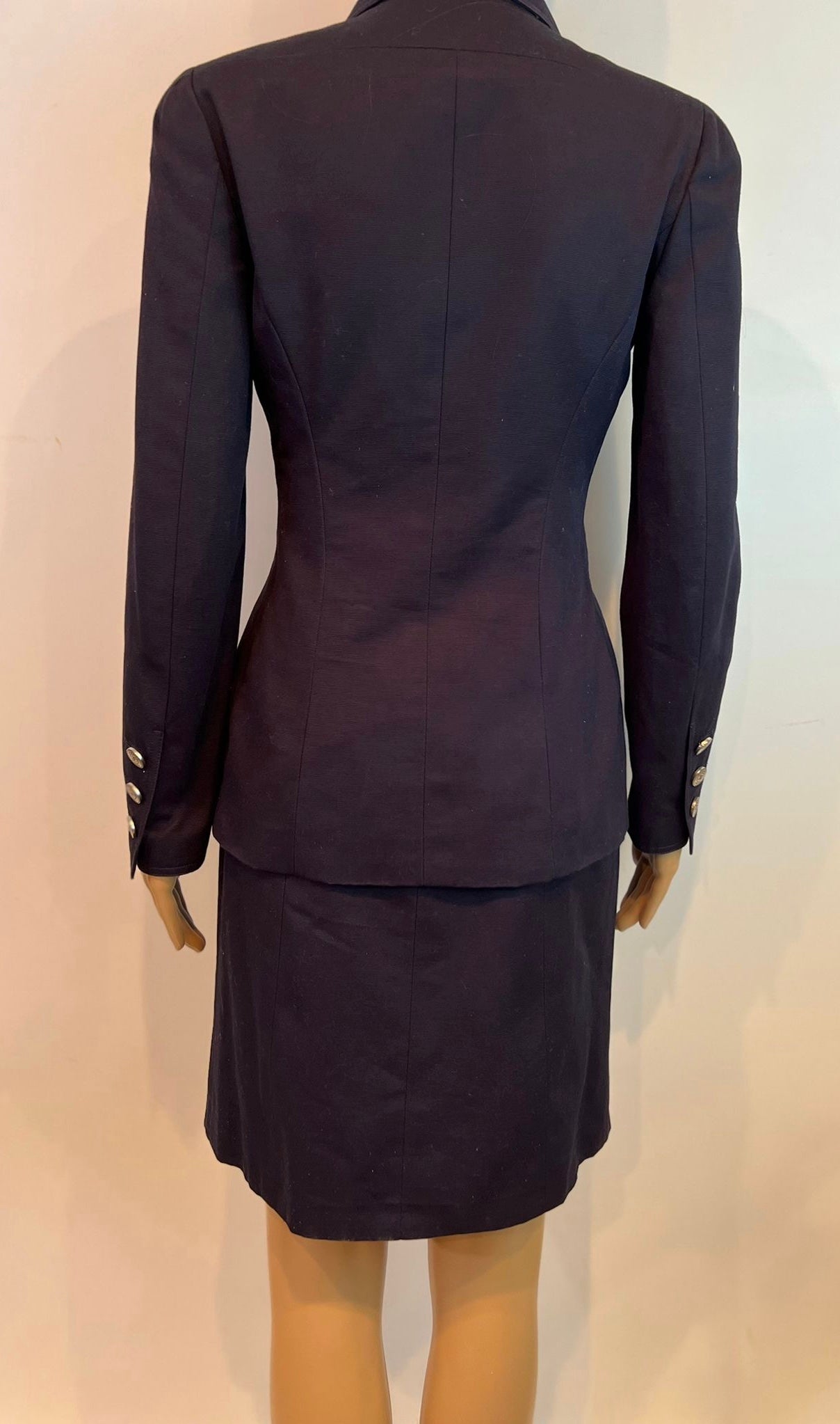 HelensChanel 97C 1997 Cruise Chanel Vintage Dark Navy Fitted Skirt Jacket Suit Set FR 38 US 2/4