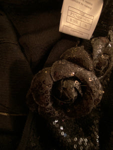Chanel 08C 2008 Cruise Camellia black sequin top halter blouse FR 36