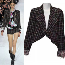 Load image into Gallery viewer, Chanel 11P, 2011 Spring Black Multicolor Tweed Ostrich Feather Trim Blazer Dress Cardigan Jacket FR 38 US 4/6