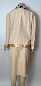 1980 Collection 26 Chanel vintage beige Ecru silk linen skirt suit FR 40