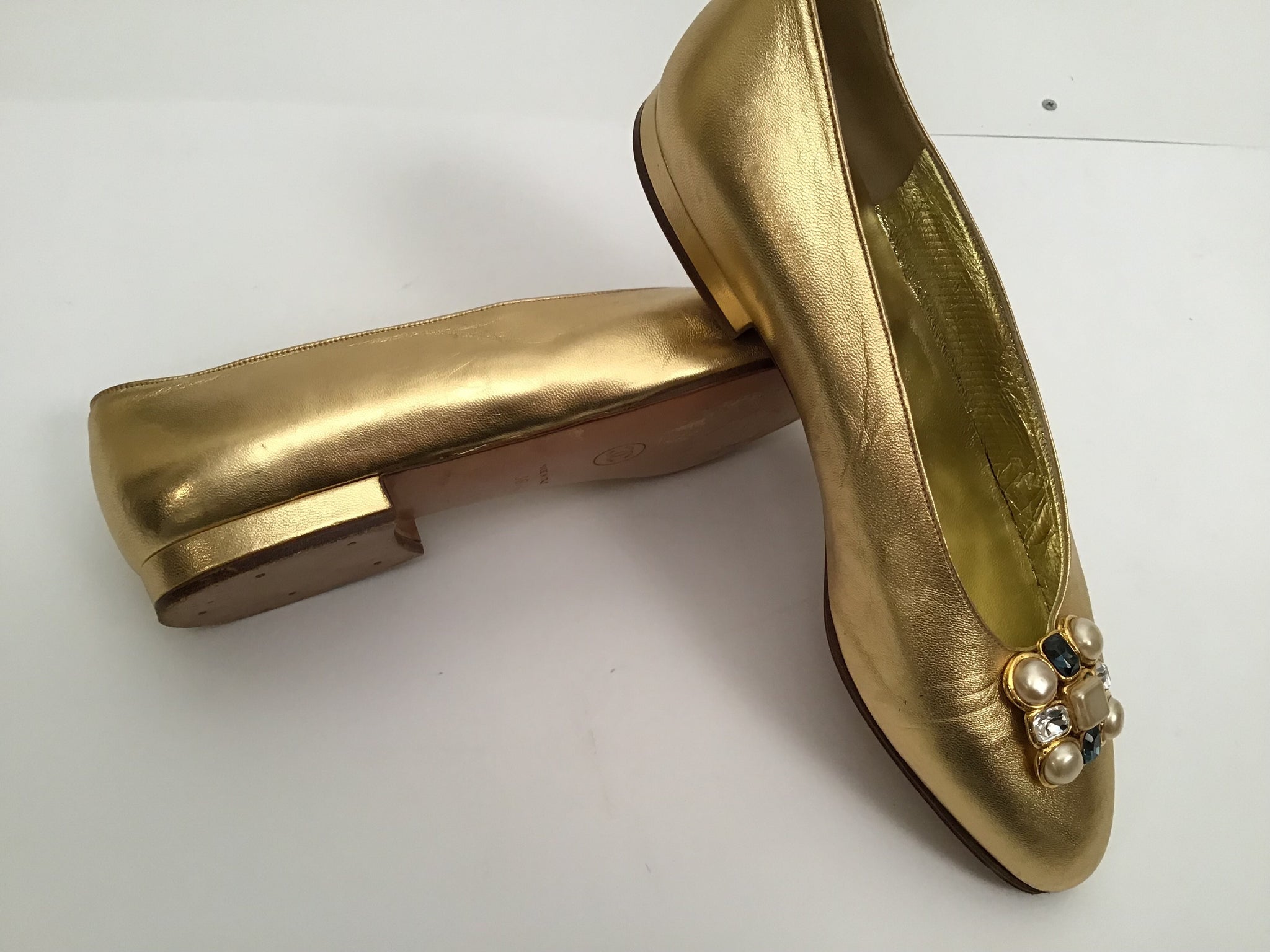 Vintage Chanel Metallic Gold Gripoix beaded Ballet Ballerina Flats