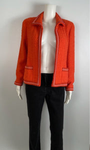 94P, 1994 Spring Extremely Rare! Vintage Chanel Orange Tweed Scobido Trim Boucle  Jacket FR 36 US 4