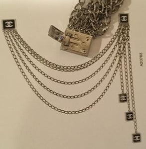 Chanel Vintage 03C Multi Strand Silver Mirror Metal Belt Clip Necklace Accessory