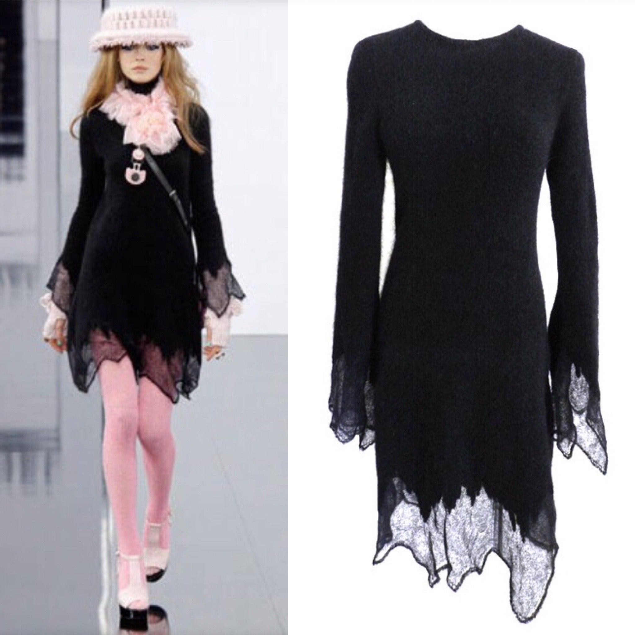 CHANEL, Dresses, Chanel 7a Size 40 Black Knit Wool Dress With White  Soutasche Ribbon Trim