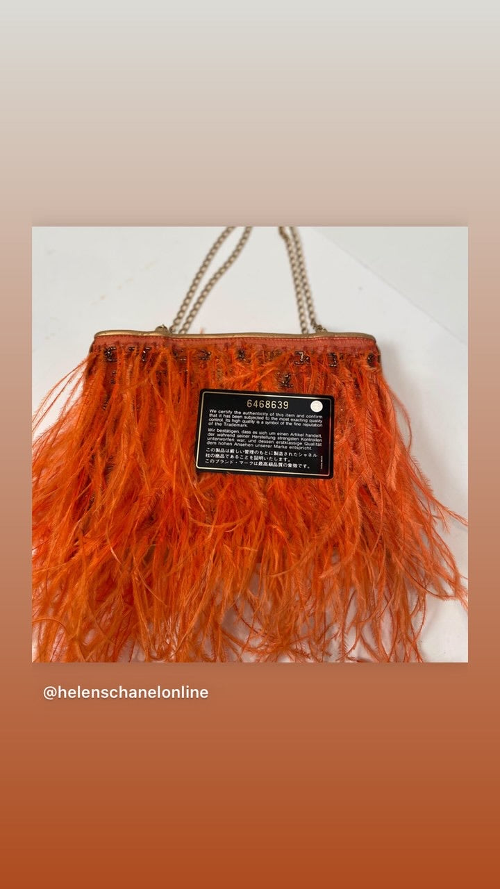 Sold at Auction: Chanel Orange Ostrich Feather Evening Bag with Gold  Hardware Condition: 3 7.5 W