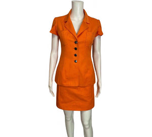 1990’s Chanel Boutique Vintage Orange Mini Skirt Suit Set US 2/4