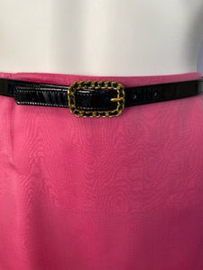 95P Chanel Vintage Skinny Black Patent Leather Woven Gold Chain Belt Sz Small