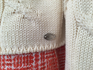 Vintage Chanel 99A, 1999 Fall winter white Ivory Ecru Cable Knit Wool Sweater FR 40 US 6/8