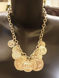 Rare Chanel 09A 2009 Fall 13 CC Logos Gold Coin Discs Medallion Chain Necklace