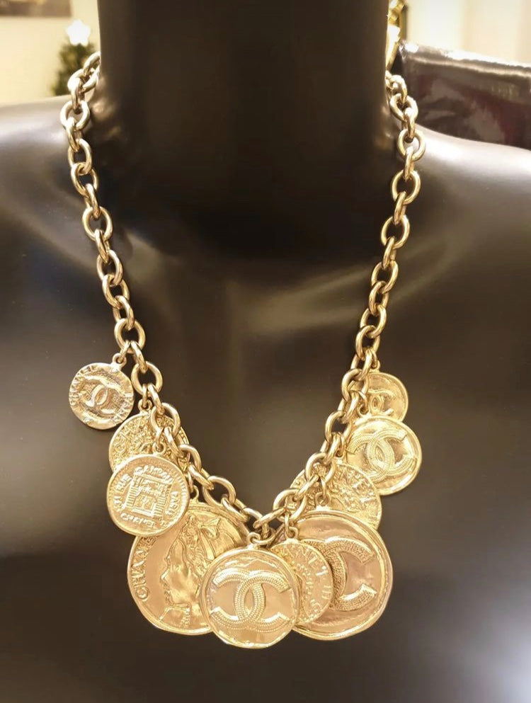 Medallion Coin Multi Strand Necklace in Silver