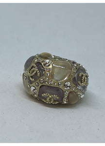 Chanel 12C 2012 Cruise Pale Gold Gripoix Crystal Opaque Lilac CC Ring EU 52 US 6