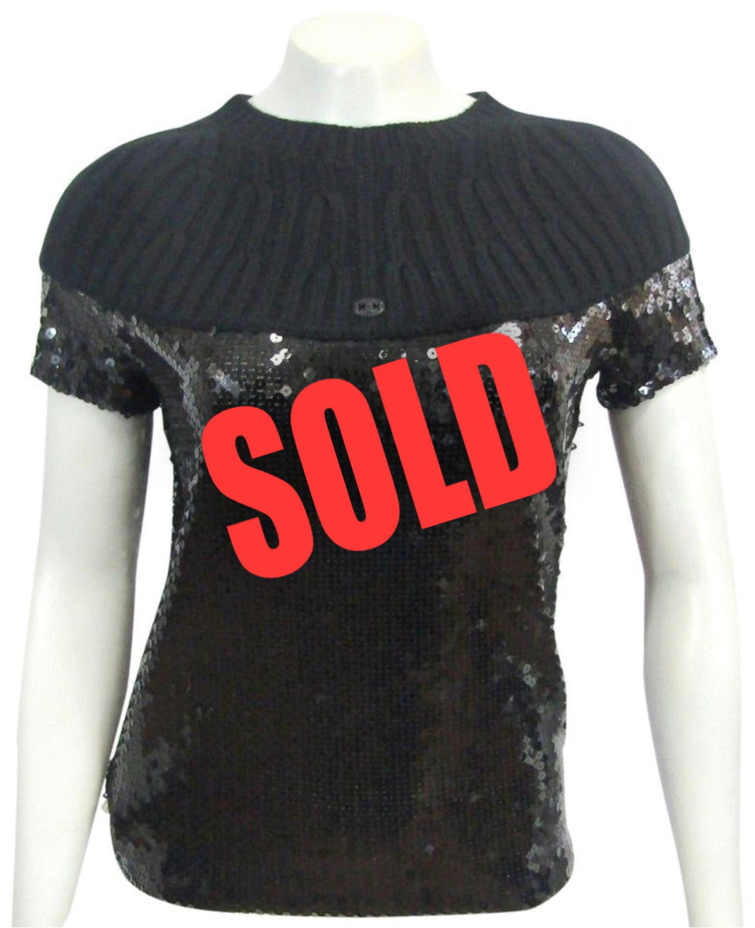 CHANEL CC Logo Sequin Tweed Cropped Top Black