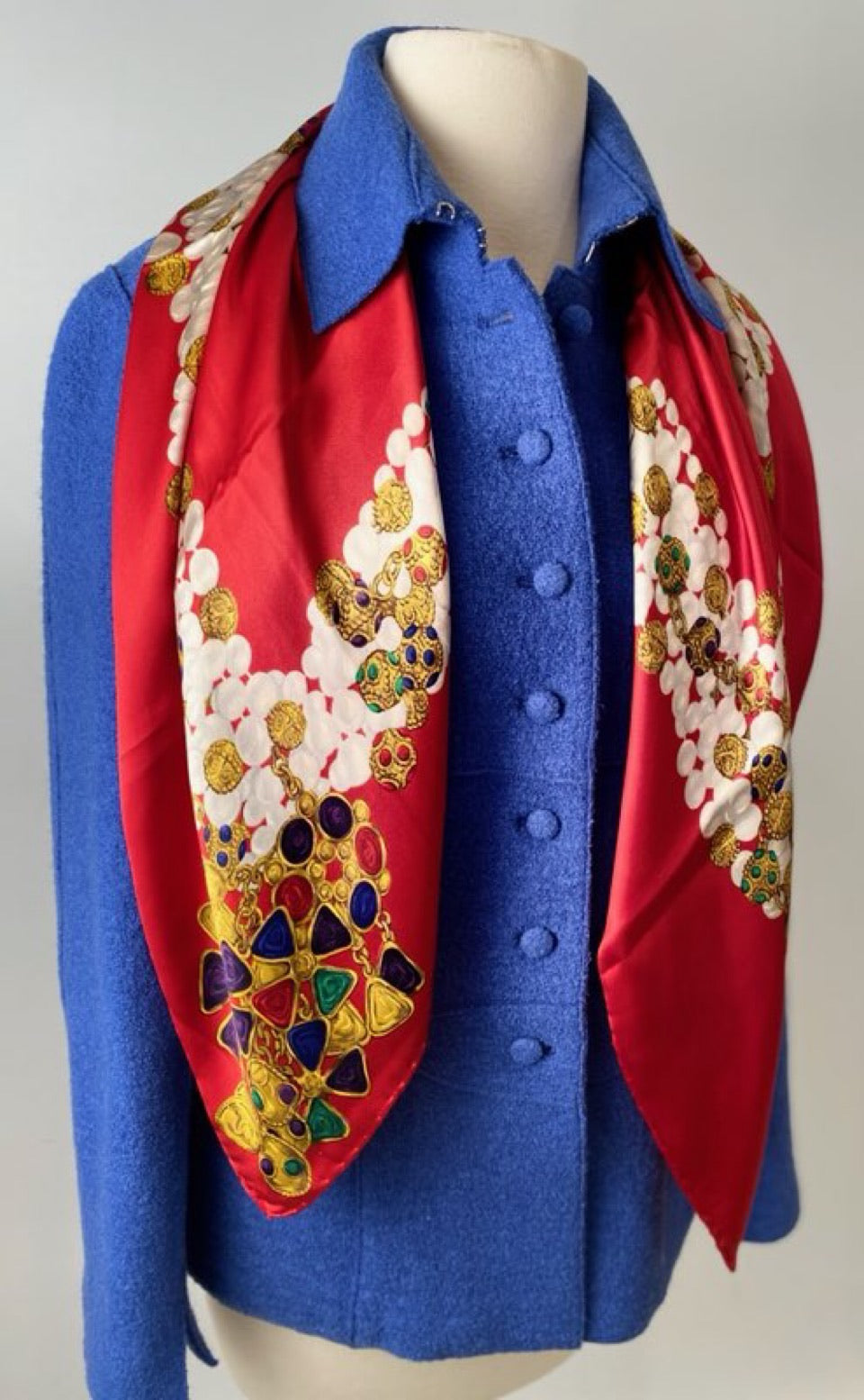 Vintage Chanel red scarf with gold, blue, green, colorful gripoix jewe –  eNdApPi ***where you can find your favorite designer  vintages..authentic, affordable, and lovable.