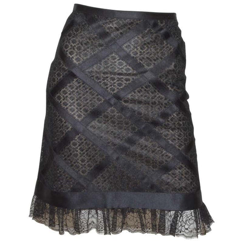 Chanel 07P 2007 Spring black birdcage lace skirt FR 46