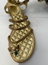 Load image into Gallery viewer, Chanel 15P 2015 Spring Gold Leather Gladiator Strap Sandals with stones EU 39.5