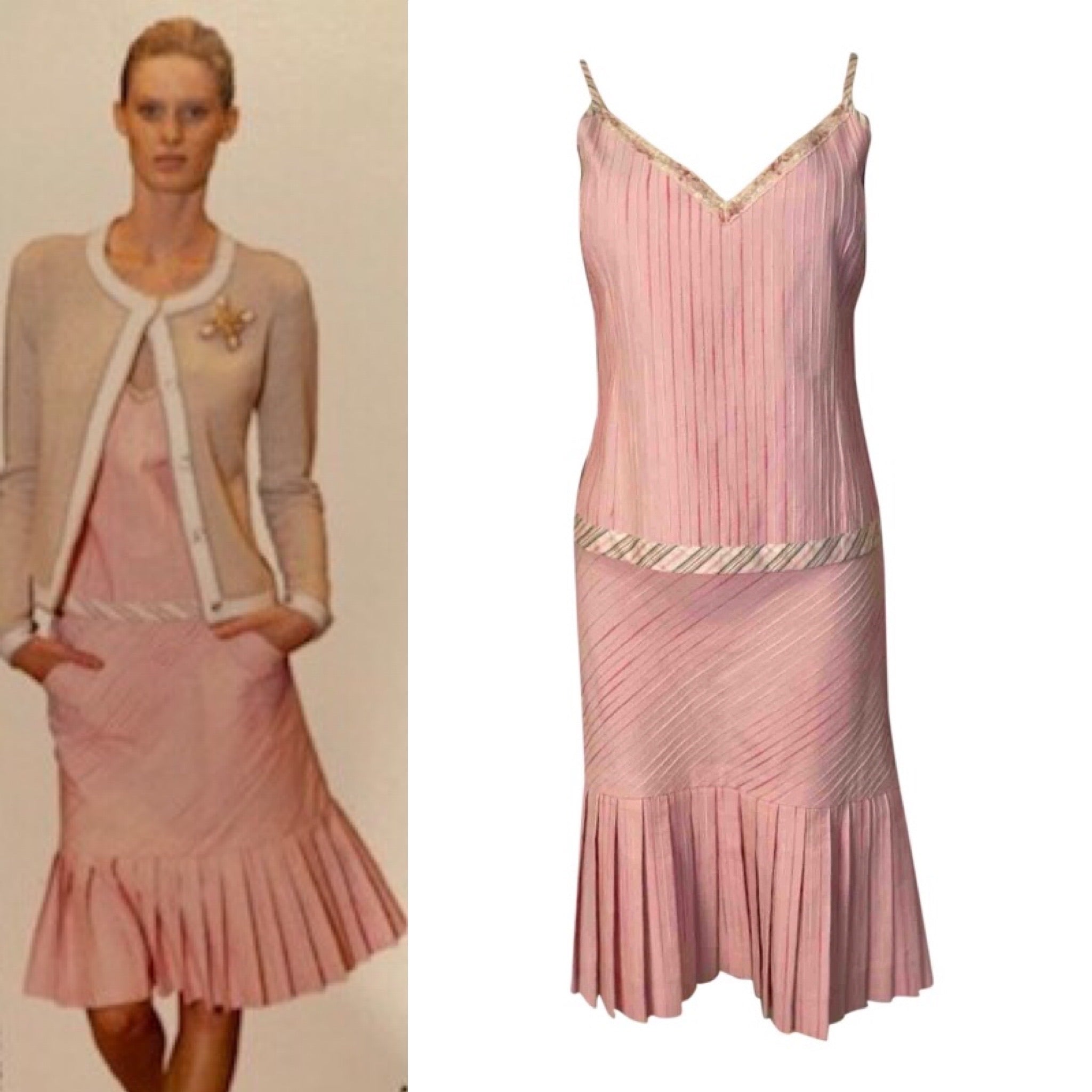 HelensChanel Chanel 03p, 2003 Spring Pink Camisole Top Matching Pleated Accordion Skirt Set FR 42 US 8