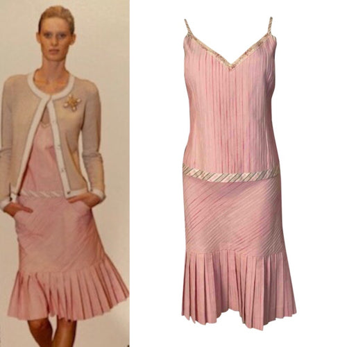 HelensChanel Chanel 18p 2018 Spring Pink Ivory 3 PC Woven Cardigan Skirt Belt Skirt Set FR 36 US 4/6