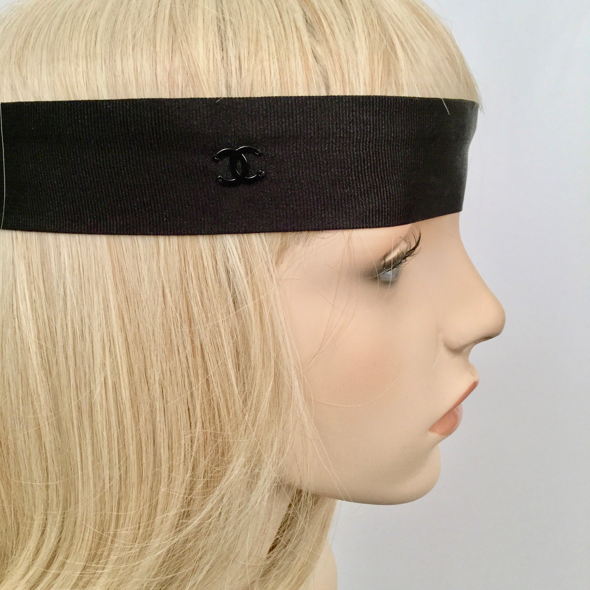 Chanel Black Silk grosgrain ribbon 2015 15A CC logo wide headband hair –  HelensChanel