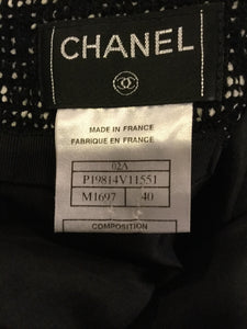 Vintage Chanel 02A, 2002 Fall Crystal Belted Dark Navy/White High Waist Skirt FR 40 US 2/4/6