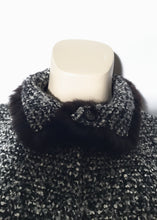 Load image into Gallery viewer, Sophisticated Chanel 02A 2002 Fall Long Wool Tweed Black White Duster Removable Fur Trim Collar Coat Jacket FR 40