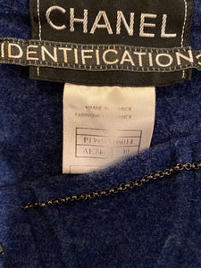 Vintage Chanel Identification 99A, 1999 Fall Boiled Wool Dark Blue Jacket FR 40