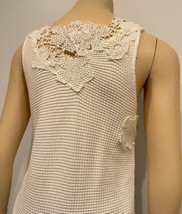 Chanel 11P 2011 Spring Floral Cotton Crochet White Asymmetrical Blouse Top FR 36 US 4