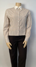 Load image into Gallery viewer, Vintage Chanel Brown Plaid Collar CC Logo Boyfriend Top Blouse US 12