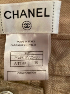 Chanel 09P, 2009 Spring Light Gold Straight Leg Jeans Pants FR 38 US 6/8