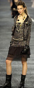 Vintage Chanel 04A, 2004 Fall Tweed Black multicolor Mini spaghetti strap Dress FR 36 US 4/6