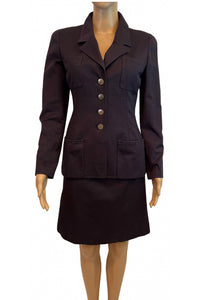 97C 1997 Cruise Chanel Vintage Dark Navy Fitted Skirt Jacket Suit Set FR 38 US 2/4